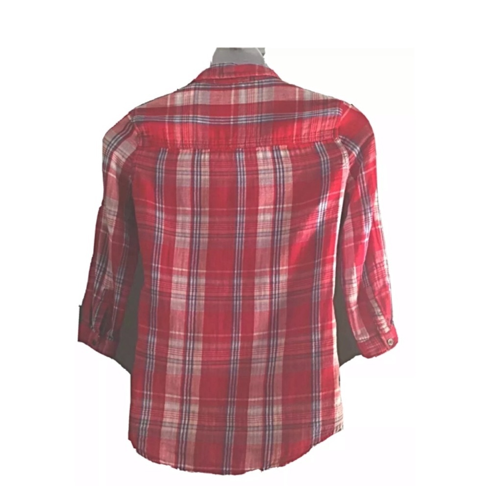 SEVEN7 Sz XS Plaid Shirt Pink / Red / Blue 3/4 Sleeves - Picture 2 of 5